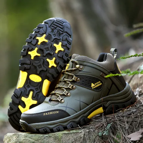 Unisex High-Top Hiking Shoes Waterproof Non-Slip Trekking Boots Durable Synthetic Leather Outdoor Athletic Sneakers Rubber Sole