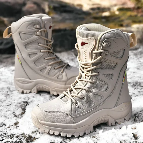 Waterproof Outdoor Snow Boots For Men Women Microfiber Mesh Warm Non-Slip Trekking Hiking Shoes High-Top Winter Tactical Boots