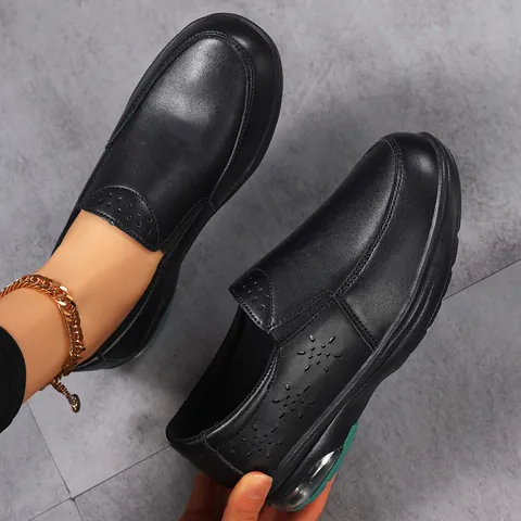 Women Nursing Shoes Air Cushion Work Shoes PU Leather Breathable Slip On Loafers Anti Slip Comfortable Walking Shoes