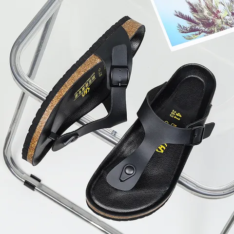 Unisex Lässige Kork Zehentrenner Sandalen Verstellbare Schnalle Mikrofaser Leder Strand Slipper Bequeme Rutschfeste Flip Flops