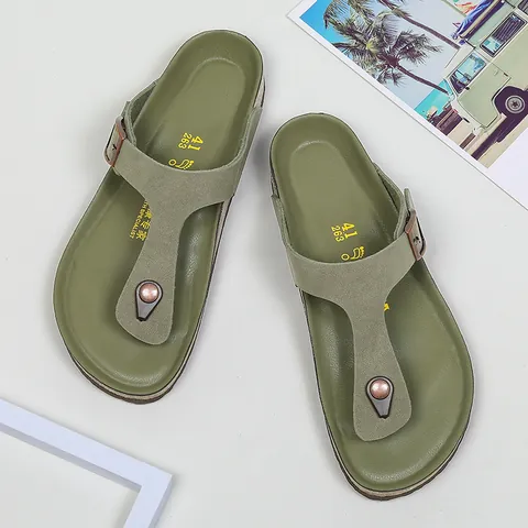 Unisex Lässige Kork Zehentrenner Sandalen Verstellbare Schnalle Mikrofaser Leder Strand Slipper Bequeme Rutschfeste Flip Flops