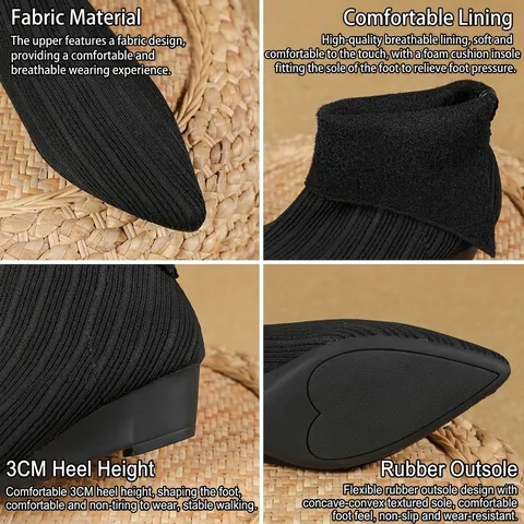 Damen Spitze Strick Keilabsatz Stiefeletten Elegante Umschlagmanschette Einfarbige Slim Fit Kurze Stiefel Für Herbst Winter