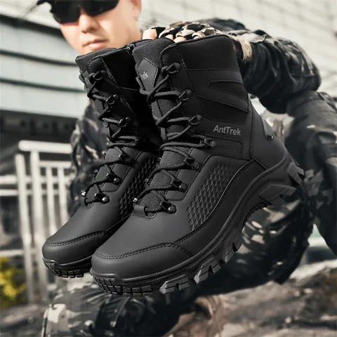 AntTrek Herren Taktische Stiefel High Top Wüste Outdoor Einsatzstiefel Seitenreißverschluss Rutschfeste Gummisohle Wandern Camping Überleben