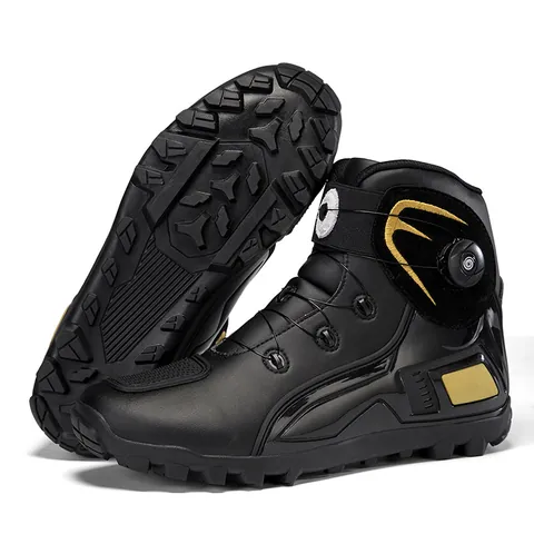 Zapatos Profesionales de Motocicleta para Hombre con Hebilla Giratoria Botas de Carreras Impermeables Antideslizantes Equipo de Protección Cuatro Estaciones