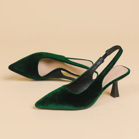 Boucles d'Oreilles Sandales à Talons Hauts Bout Pointu en Velours Slingback Élégantes pour Femmes Fête Mariage