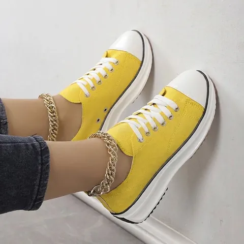Women's Casual Platform Canvas Sneakers Lace-up Round Toe Low Top Breathable Non-slip Walking Shoes Comfortable Daily Sneakers