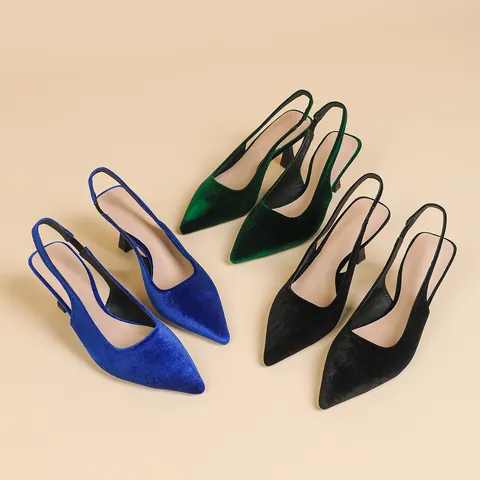Boucles d'Oreilles Sandales à Talons Hauts Bout Pointu en Velours Slingback Élégantes pour Femmes Fête Mariage