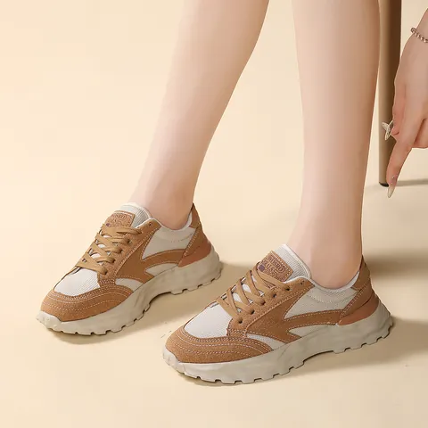 Zapatillas Chunky de Moda para Mujer de Malla Transpirable Patchwork Suela Gruesa Plataforma Zapatos de Deporte Casuales con Cordones