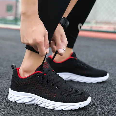 Heren Lichtgewicht Ademende Fly-knit Casual Sneakers Minimalistisch Zwart Sportschoenen Voor Wandelen Outdoor Training Heren Mode Schoenen
