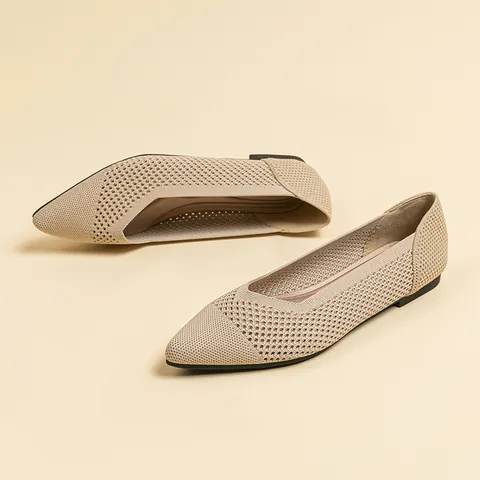 Donna Punta Affusolata Traforato Maglia Scarpe Basse Traspirante Suola Morbida Casual Slip-On Ballerine Moda Ufficio Scarpe