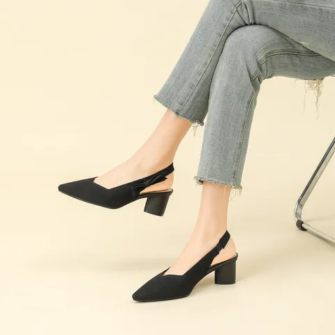 Sandali Slingback Donna con Tacco Largo Punta Appuntita Scarpe Eleganti in Tessuto con Fiocco Moda Traspirante Scarpe da Donna