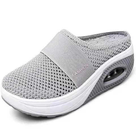 Women's Breathable Mesh Mules Clogs Platform Air Cushion Slippers Casual Round Toe Wedges Outdoor Summer Shoes For Women