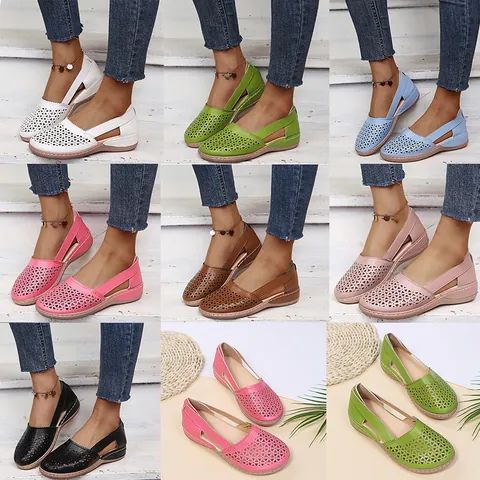 Women's Summer Wedge Sandals Breathable Hollow Out Closed Toe PU Leather Mules Comfortable Roman Style Beach Shoes For Women
