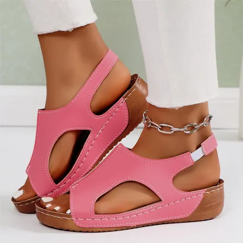 Women's Summer Wedge Sandals European Fashion PU Leather Platform Soft Sole Lightweight Roman Sandals For Outdoor Casual Wear