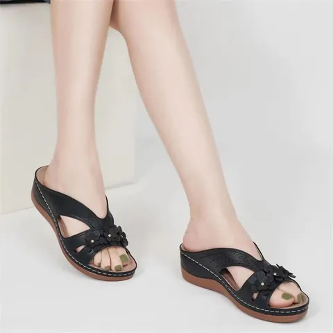 Sandali a Zeppa da Donna Decorazione Floreale Open Toe Platform Ciabatte Pelle PU Traspirante Scarpe da Spiaggia Comode Taglie Forti