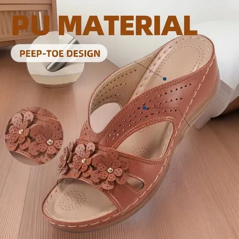 Pantofole con Zeppa e Plateau da Donna in Flanella di Lana Artificiale Sandali Open Toe Con Fiori Scarpe Casual da Spiaggia Altezza Aumentata