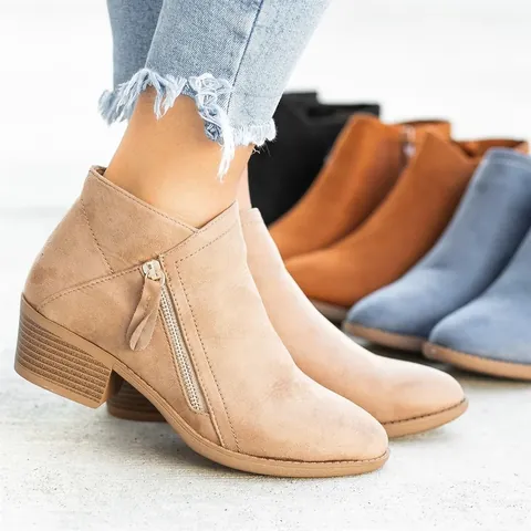 Women's Faux Suede Martin Boots Block Heel Low Heel Side Zipper Ankle Boots Retro Solid Color Short Boots Winter Casual Outdoor Shoes