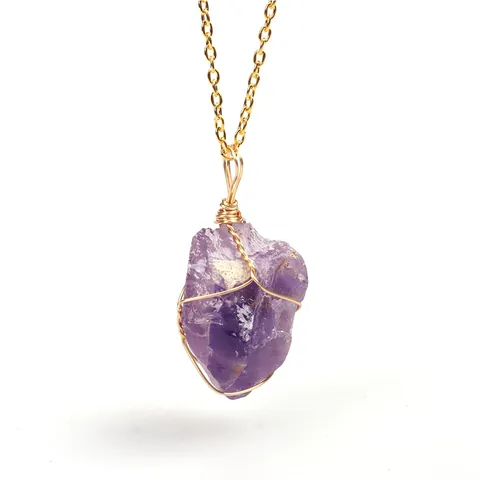 Handmade Irregular Natural Crystal Stone Pendant Necklace Wire Wrapped Raw Stone Necklace For Women Men Fashion Jewelry
