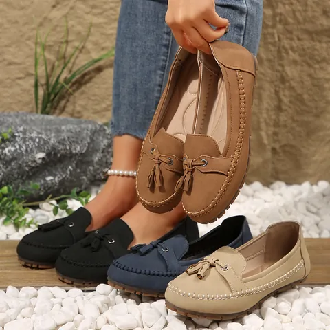 Vrouwen Kwastje Mokassins Loafers Retro Zachte Zool Slip-on Casual Platte Schoenen Comfort Lente Zomer PU Leer Effen Kleur