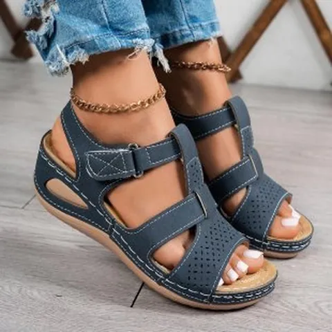Women Wedge Platform Sandals Crisscross Stitching Cutout Casual Beach Sandals PU Upper Round Toe Shoes For Ladies Plus Size