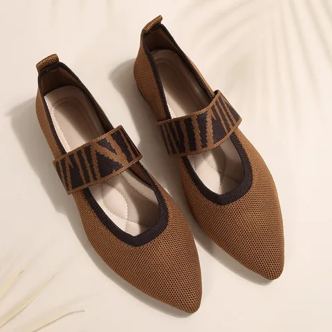 Chaussures Plates à Bout Pointu pour Femmes Mocassins Respirants en Fly-knit Mary Jane Confortables Semelle Souple