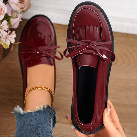 Women's French British Style Loafers PU Patent Leather Platform Flats Casual Slip-on Shoes 2025 Spring Autumn Lady Loafers