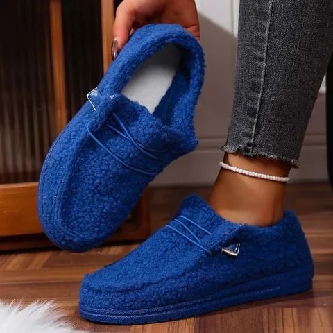 Dames Winter Warme Kunstbont Voering Sneeuwlaarzen Preppy Stijl Instap Flatter Fleece Katoenen Schoenen Casual Buiten Huis Loafers
