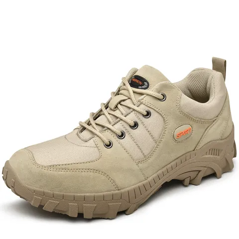 Men's Outdoor Hiking Shoes Suede Patchwork Low Top Trekking Sneakers Non-Slip Wear-Resistant Breathable Casual Walking Shoes