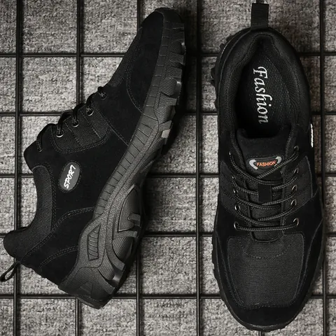 Men's Outdoor Hiking Shoes Suede Patchwork Low Top Trekking Sneakers Non-Slip Wear-Resistant Breathable Casual Walking Shoes