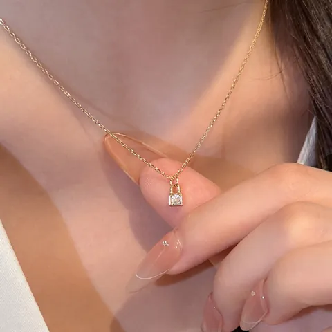 925 Sterling Silber Zirkon Kabelkette Plattierung Einlage Herzform Schlüssel Schloss Anhänger Halskette
