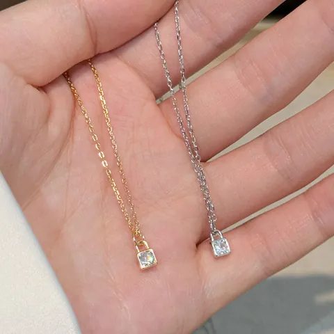 925 Sterling Silber Zirkon Kabelkette Plattierung Einlage Herzform Schlüssel Schloss Anhänger Halskette