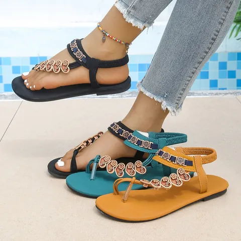 Infradito da Donna con Decorazione a Cuore Stile Etnico Sandali Bassi Estivi da Spiaggia per Vacanza Sandali a Dito