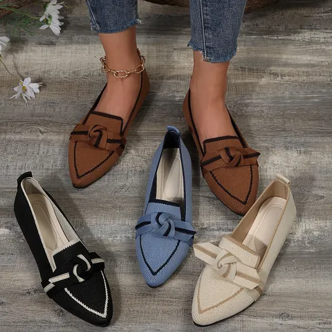 Women Pointed Toe Flats Bowknot Mesh Breathable Casual Loafers Comfortable Non-slip Slip-on Shoes Dress Shoes For Office Daily