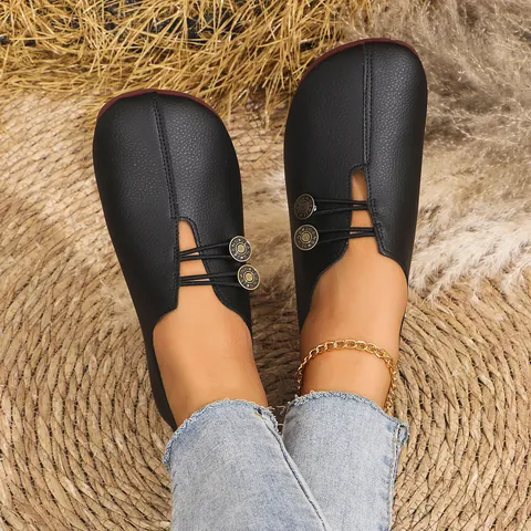 Women Casual Soft PU Leather Flats Round Toe Slip-on Loafers Breathable Lightweight Outdoor Daily Walking Shoes Summer New Fashion