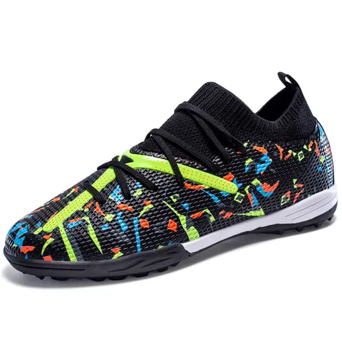 Professional Soccer Shoes For Men Women Flyknit Mesh Breathable Turf Studs Low Top Graffiti Pattern Soccer Training Boots