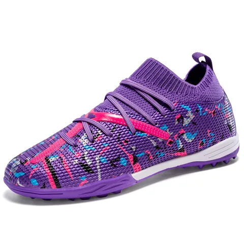 Professional Soccer Shoes For Men Women Flyknit Mesh Breathable Turf Studs Low Top Graffiti Pattern Soccer Training Boots