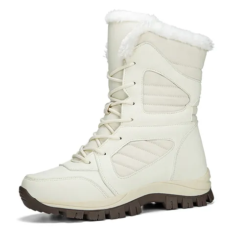 Women Snow Boots Winter Waterproof Synthetic Leather Outdoor Hiking Cotton Shoes Faux Fur Lined Thick Sole Non-Slip Boots