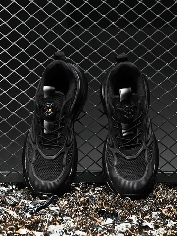 Men Women Safety Work Shoes Rotary Buckle Steel Toe Anti-smashing Anti-puncture Breathable Mesh Hiking Athletic Sneakers