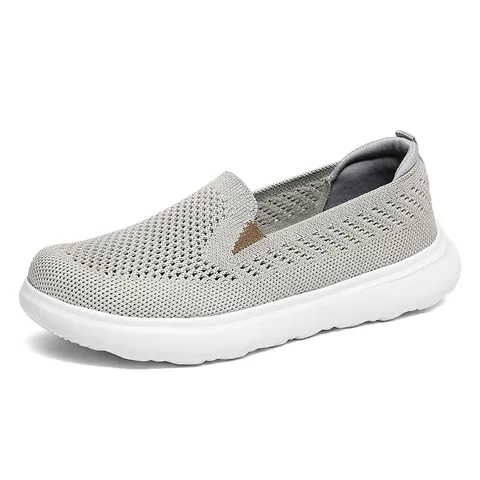 Unisex Flyknit Mesh Walking Shoes Breathable Slip On Casual Sneakers Men Women Hollow Out Lightweight Seniors Parents Sport Shoes