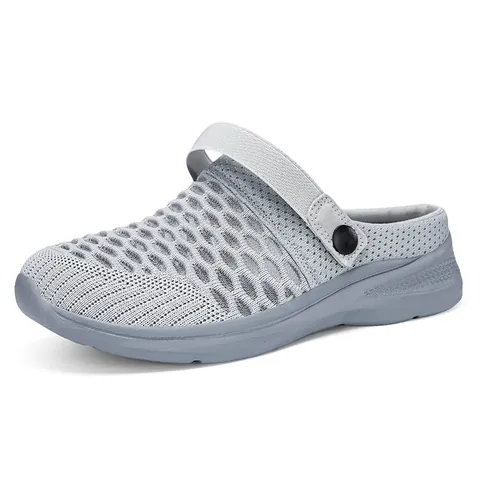 Women's Flyknit Breathable Garden Shoes Hollow Out Mesh Sneakers Casual Two-Way Wear Half Slippers Lightweight Thick Sole EVA Summer Shoes
