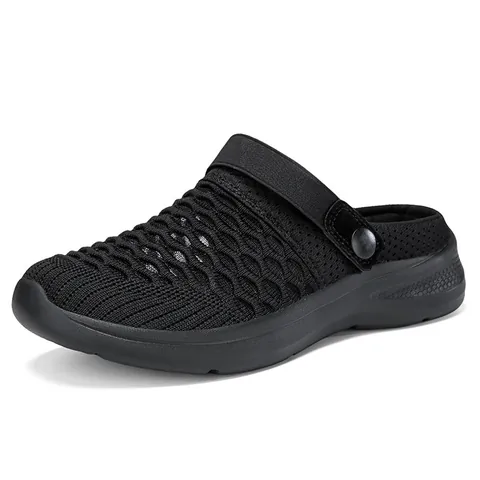 Women's Flyknit Breathable Garden Shoes Hollow Out Mesh Sneakers Casual Two-Way Wear Half Slippers Lightweight Thick Sole EVA Summer Shoes