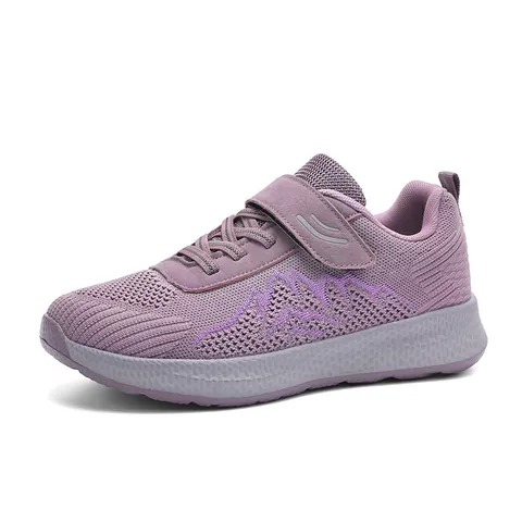 Men Women Breathable Flyknit Running Shoes Lightweight Mesh Walking Sneakers For Elderly Non-Slip Velcro Sport Shoes