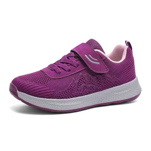 Men Women Breathable Flyknit Running Shoes Lightweight Mesh Walking Sneakers For Elderly Non-Slip Velcro Sport Shoes