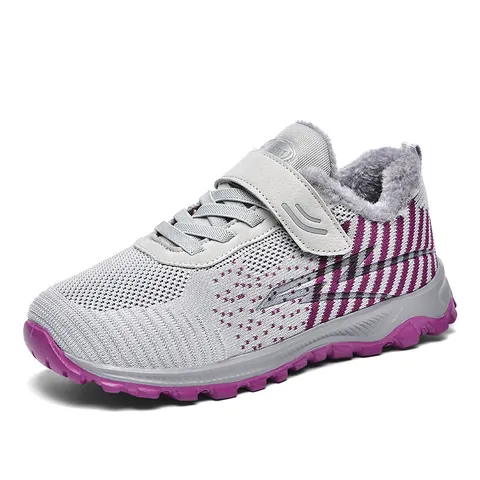 Ανδρικά Γυναικεία Χειμερινά Flyknit Mesh Παπούτσια Πεζοπορίας Ζεστή Επένδυση με Λούτρινο Αντιολισθητική Σόλα MD Ελαφριά Αθλητικά Casual Sneakers