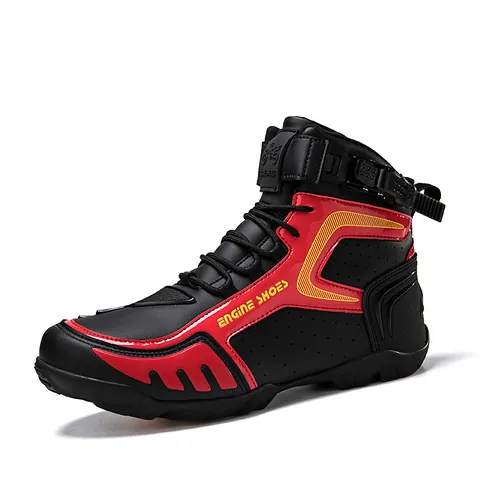 Men Motorcycle Riding Shoes High Top Racing Boots With Rotating Buckle Gear Shift Protector Microfiber Leather Biker Boots