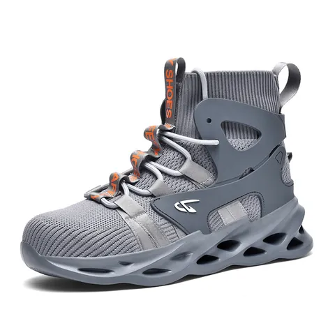 Industrial Steel Toe Safety Shoes For Men Women Fly-Knit Mesh High Top Puncture-Proof Work Boots Athletic Hollow Sole Shock-Absorbing Sneakers
