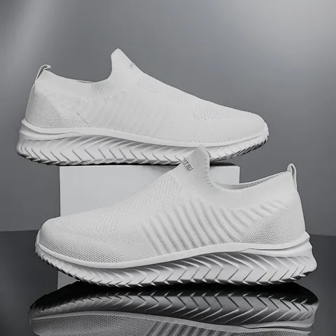 Unisex Breathable Flyknit Running Shoes Lightweight Slip-On Sneakers Casual Sport Shoes For Men Women Spring Summer Walking Gym