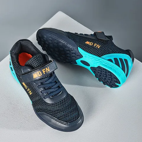 Kids Soccer Shoes Breathable Mesh TF Turf Cleats Youth Student Training Sneakers Hook And Loop Low-Top Football Shoes