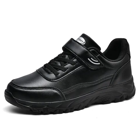 Unisex Walking Shoes Faux Leather Hook And Loop Non-Slip Lightweight Sneakers For Elderly Middle-Aged Men Women Casual Running Shoes