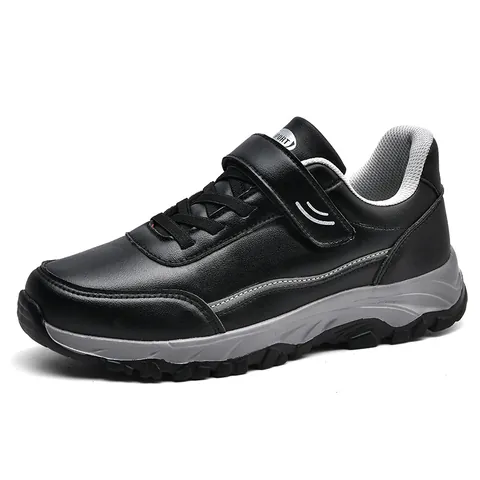 Unisex Walking Shoes Faux Leather Hook And Loop Non-Slip Lightweight Sneakers For Elderly Middle-Aged Men Women Casual Running Shoes